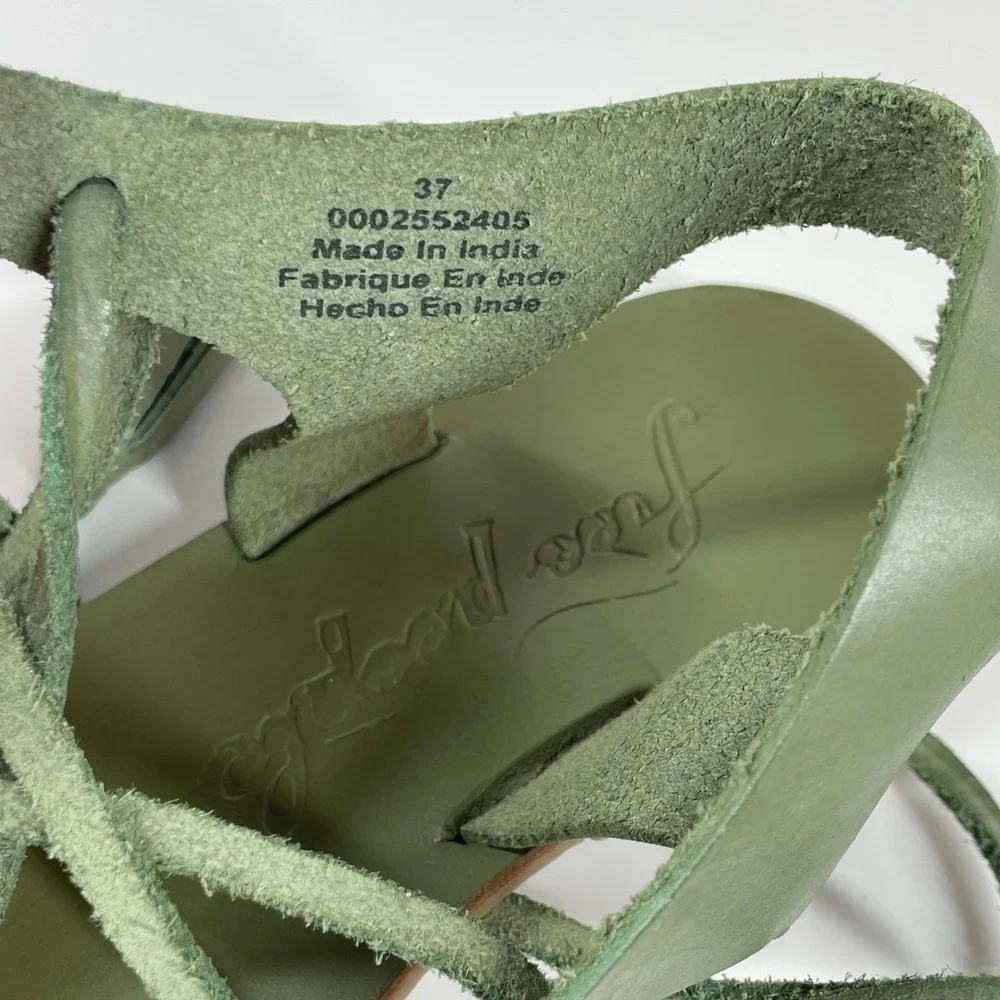 Sz 6.5 Free People Sage Green Leather Lace Up Gladiator Tassel Sandals 37 Boho